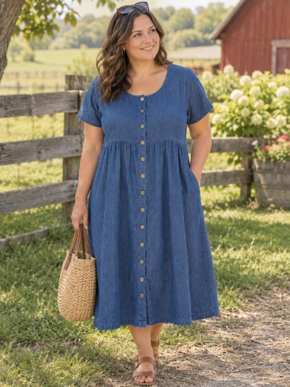 Denim Cottage Core Dress~PXL